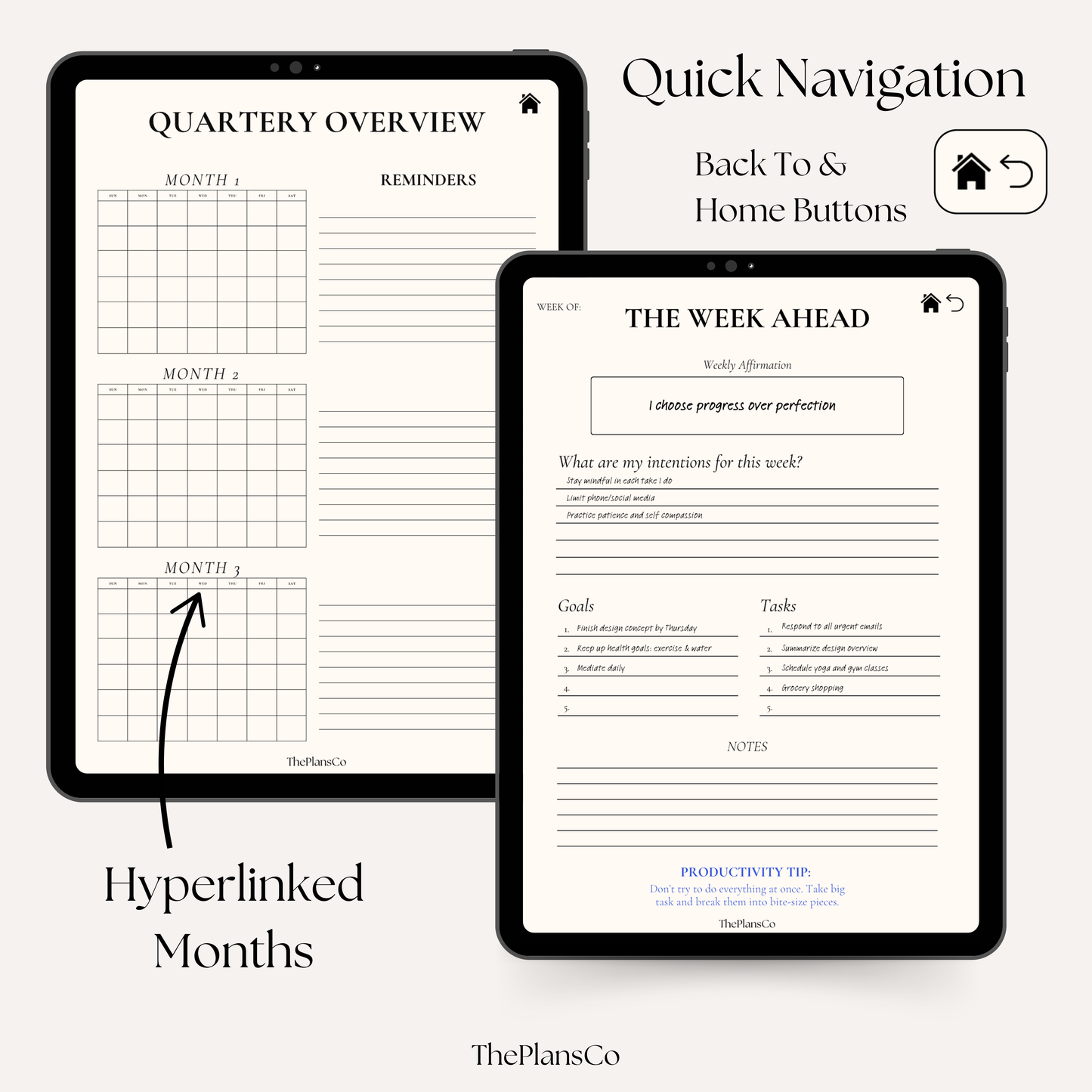 Boost your productivity with this 12-week planner designed to help you stay on track, set actionable goals, and maintain focus. This productivity planner features daily, weekly, and monthly planning pages, habit trackers, motivational quotes, and reflection sections to keep you inspired and organized. Whether you’re striving for personal growth, career success, or better time management, this planner offers practical tools to achieve your goals. Perfect for improving discipline, creating effective routines,