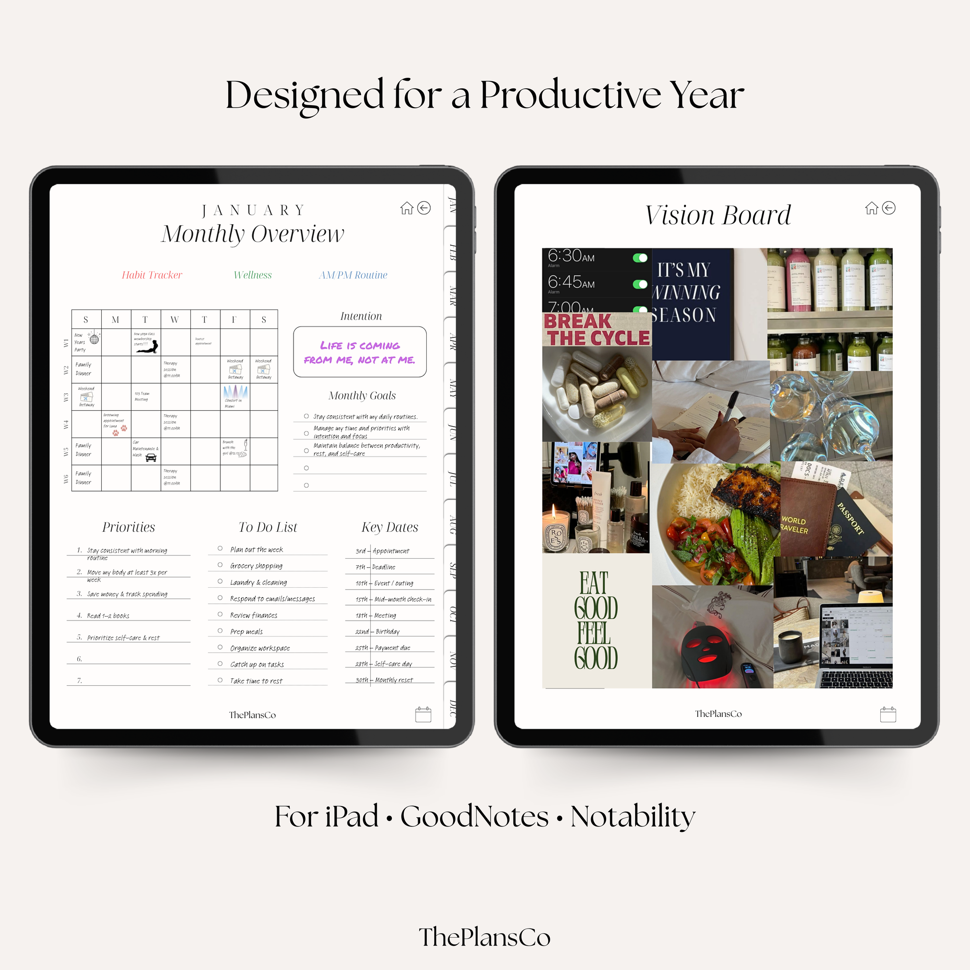 Motivational digital planner, GoodNotes planner, iPad digital planner, aesthetic digital planner, hyperlinked planner, weekly planner digital, daily digital planner, minimalist planner, productivity planner; digital life planner, time blocking planner, planner for iPad, goal setting planner, wellness planner digital, undated planner