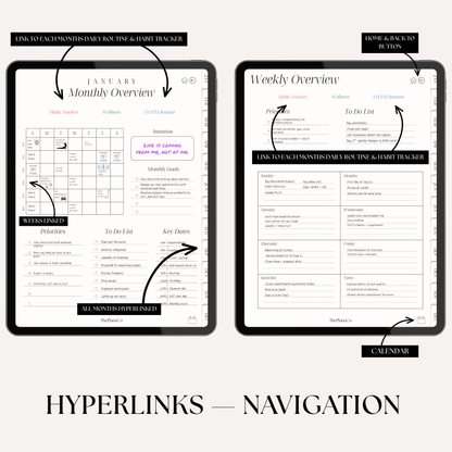 Motivational digital planner, GoodNotes planner, iPad digital planner, aesthetic digital planner, hyperlinked planner, weekly planner digital, daily digital planner, minimalist planner, productivity planner; digital life planner, time blocking planner, planner for iPad, goal setting planner, wellness planner digital, undated planner